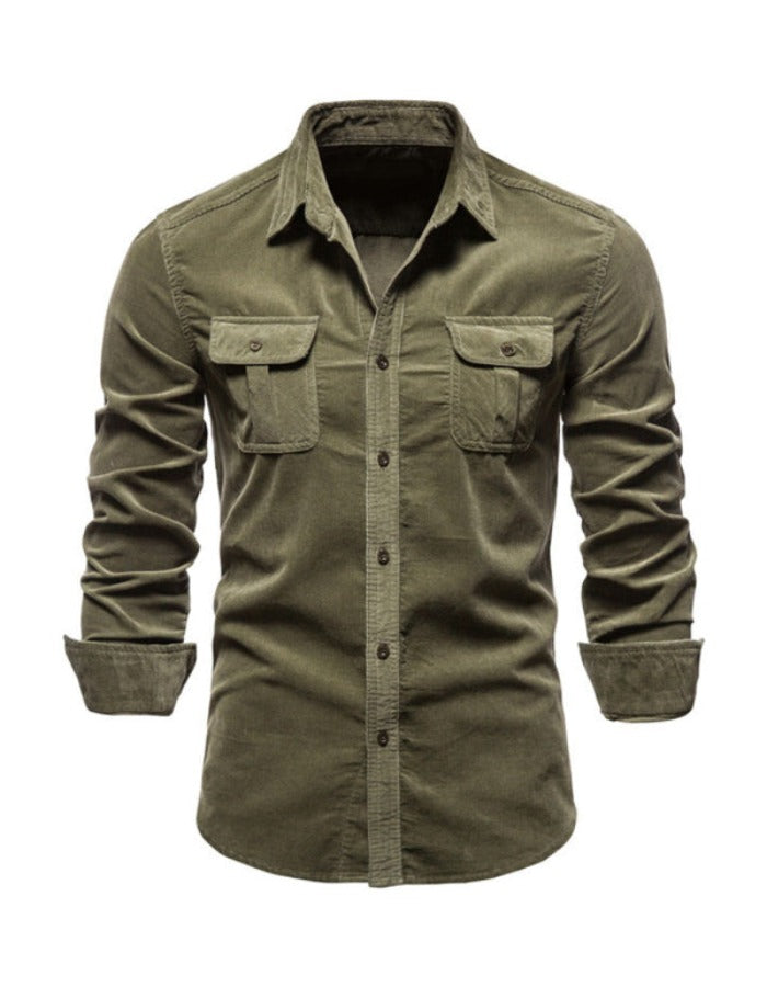 SHOPIQAT Men's Corduroy Slim-Fit Casual Long-Sleeve Shirt - Premium from shopiqat - Just $8.900! Shop now at shopiqat